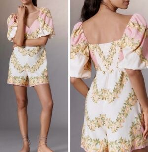 Farm Rio Floral Puff-Sleeve Romper